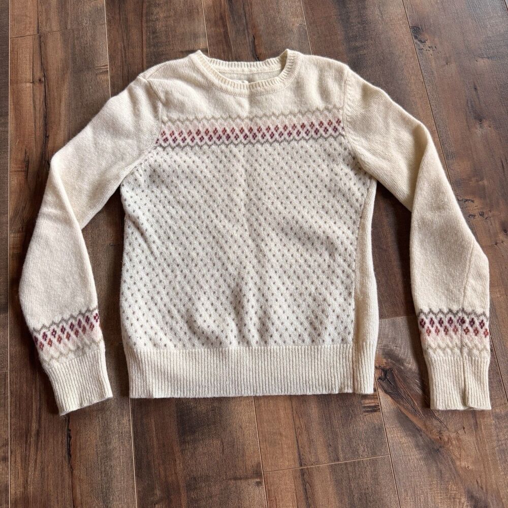 Frenchi Lambswool Fair Isle Sweater Cream Beige Pink Girls Medium
